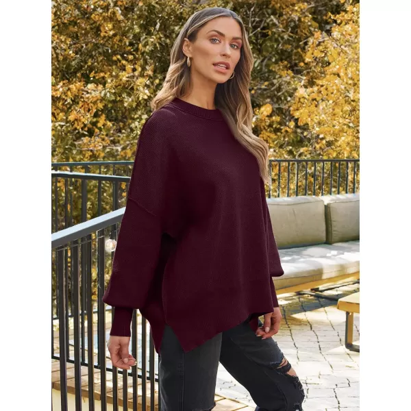 LILLUSORY Women's Crewneck Batwing Long Sleeve Sweaters 2023 Fall Oversized Ribbed Knit Side Slit Pullover Tops