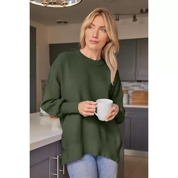 LILLUSORY Women's Crewneck Batwing Long Sleeve Sweaters 2023 Fall Oversized Ribbed Knit Side Slit Pullover Tops