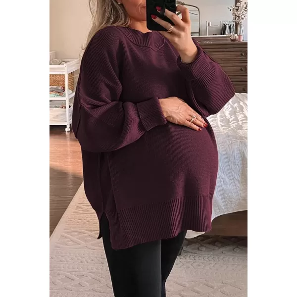 LILLUSORY Women's Crewneck Batwing Long Sleeve Sweaters 2023 Fall Oversized Ribbed Knit Side Slit Pullover Tops
