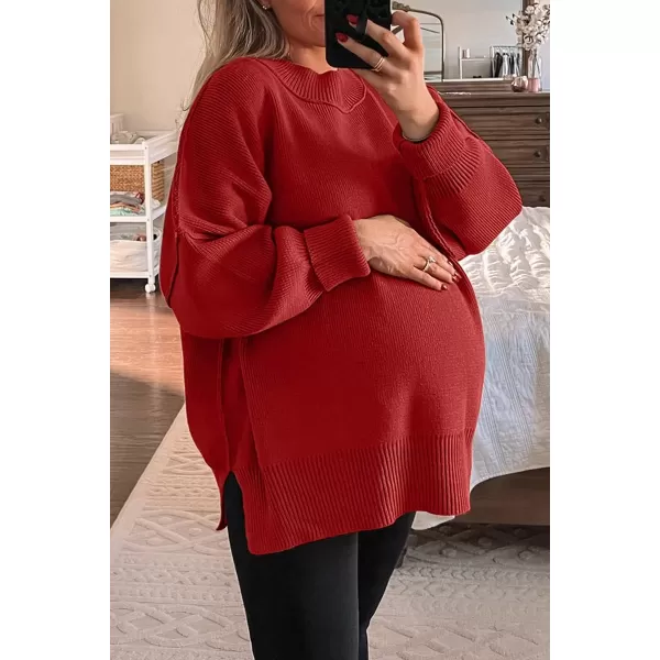 LILLUSORY Women's Crewneck Batwing Long Sleeve Sweaters 2023 Fall Oversized Ribbed Knit Side Slit Pullover Tops