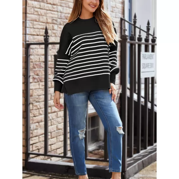 LILLUSORY Women's Crewneck Batwing Long Sleeve Sweaters 2023 Fall Oversized Ribbed Knit Side Slit Pullover Tops