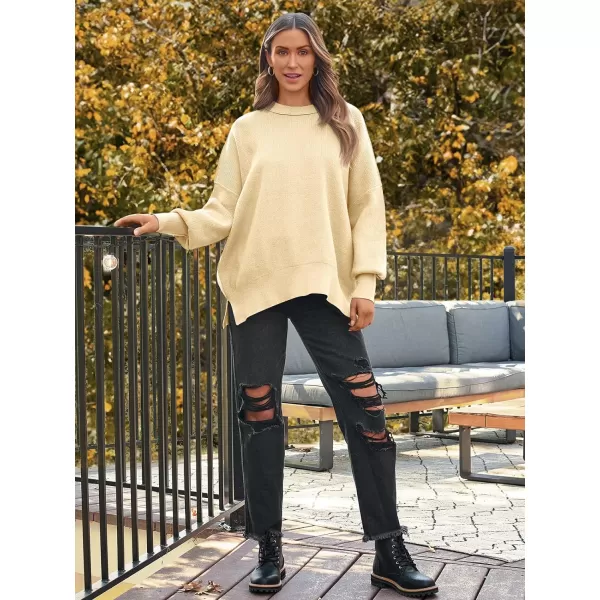 LILLUSORY Women's Crewneck Batwing Long Sleeve Sweaters 2023 Fall Oversized Ribbed Knit Side Slit Pullover Tops