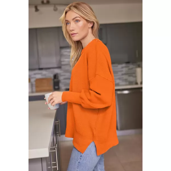 LILLUSORY Women's Crewneck Batwing Long Sleeve Sweaters 2023 Fall Oversized Ribbed Knit Side Slit Pullover Tops