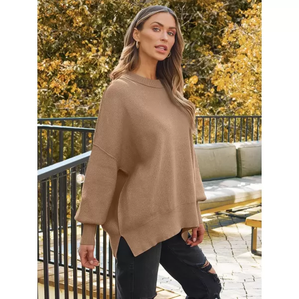 LILLUSORY Women's Crewneck Batwing Long Sleeve Sweaters 2023 Fall Oversized Ribbed Knit Side Slit Pullover Tops