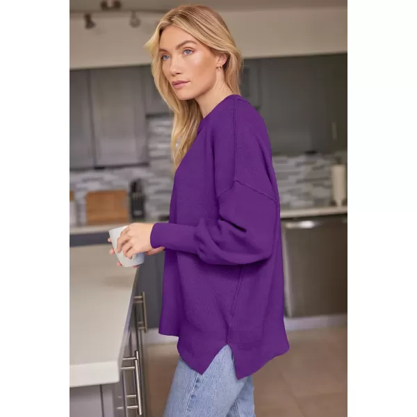 LILLUSORY Women's Crewneck Batwing Long Sleeve Sweaters 2023 Fall Oversized Ribbed Knit Side Slit Pullover Tops