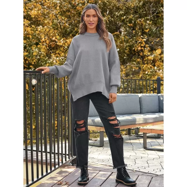 LILLUSORY Women's Crewneck Batwing Long Sleeve Sweaters 2023 Fall Oversized Ribbed Knit Side Slit Pullover Tops
