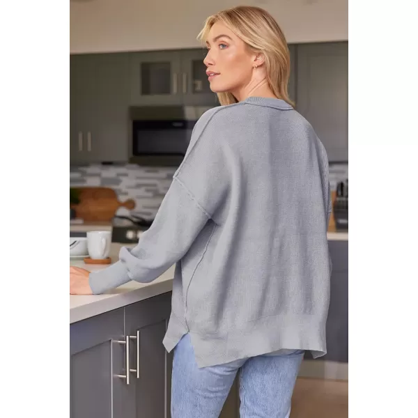 LILLUSORY Women's Crewneck Batwing Long Sleeve Sweaters 2023 Fall Oversized Ribbed Knit Side Slit Pullover Tops