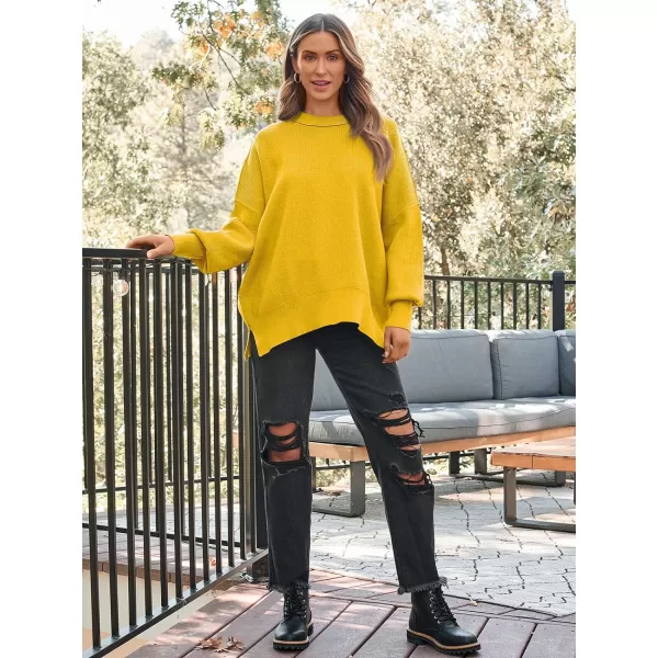 LILLUSORY Women's Crewneck Batwing Long Sleeve Sweaters 2023 Fall Oversized Ribbed Knit Side Slit Pullover Tops