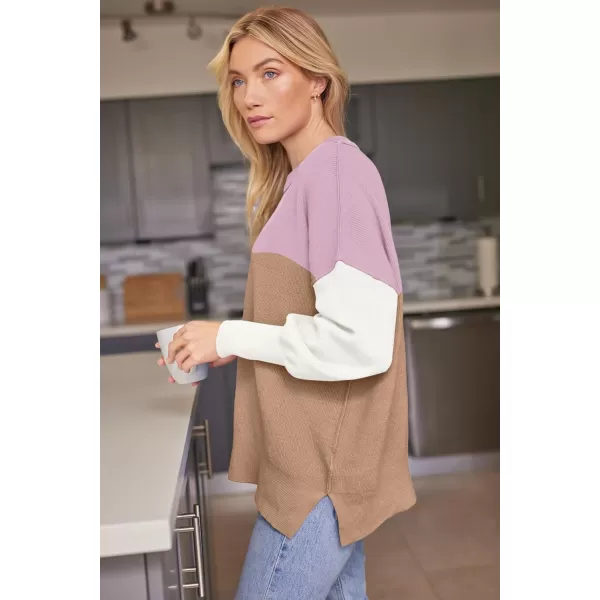 LILLUSORY Women's Crewneck Batwing Long Sleeve Sweaters 2023 Fall Oversized Ribbed Knit Side Slit Pullover Tops