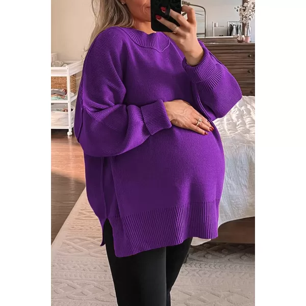 LILLUSORY Women's Crewneck Batwing Long Sleeve Sweaters 2023 Fall Oversized Ribbed Knit Side Slit Pullover Tops