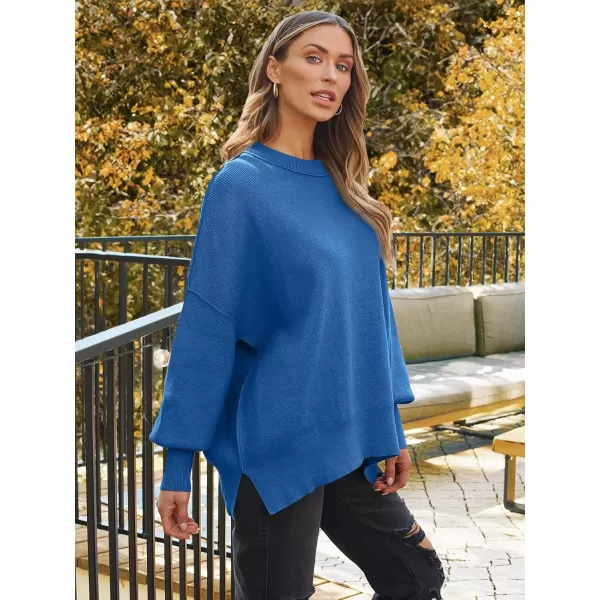 LILLUSORY Women's Crewneck Batwing Long Sleeve Sweaters 2023 Fall Oversized Ribbed Knit Side Slit Pullover Tops
