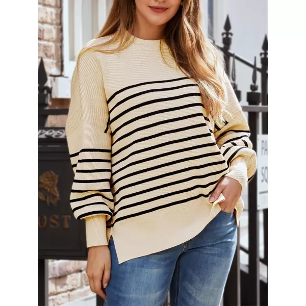 LILLUSORY Women's Crewneck Batwing Long Sleeve Sweaters 2023 Fall Oversized Ribbed Knit Side Slit Pullover Tops
