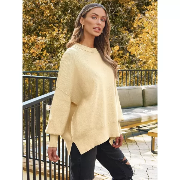 LILLUSORY Women's Crewneck Batwing Long Sleeve Sweaters 2023 Fall Oversized Ribbed Knit Side Slit Pullover Tops
