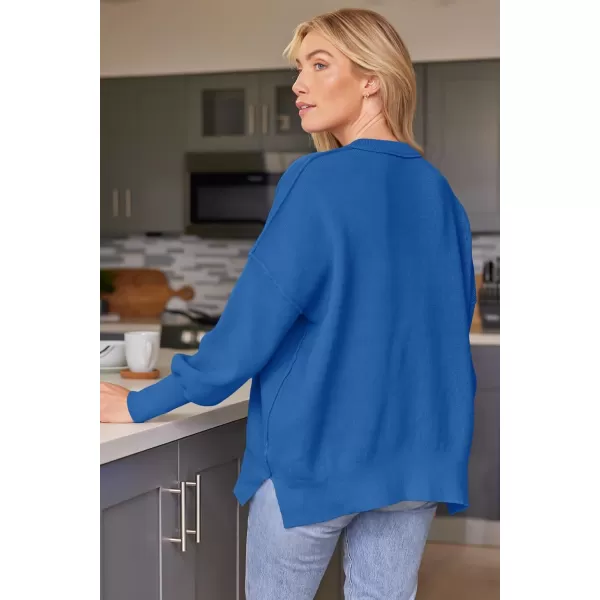 LILLUSORY Women's Crewneck Batwing Long Sleeve Sweaters 2023 Fall Oversized Ribbed Knit Side Slit Pullover Tops