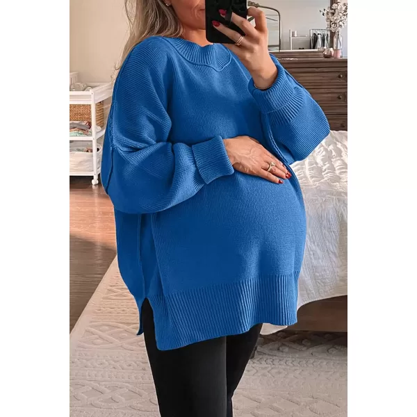 LILLUSORY Women's Crewneck Batwing Long Sleeve Sweaters 2023 Fall Oversized Ribbed Knit Side Slit Pullover Tops