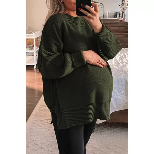 LILLUSORY Women's Crewneck Batwing Long Sleeve Sweaters 2023 Fall Oversized Ribbed Knit Side Slit Pullover Tops
