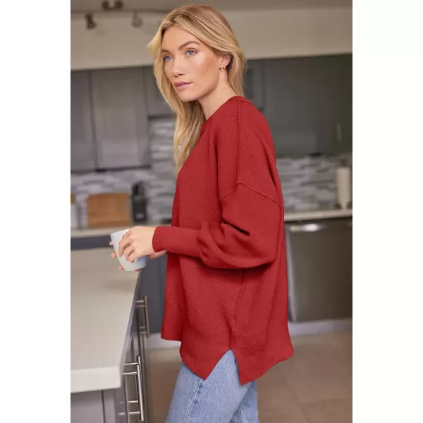 LILLUSORY Women's Crewneck Batwing Long Sleeve Sweaters 2023 Fall Oversized Ribbed Knit Side Slit Pullover Tops