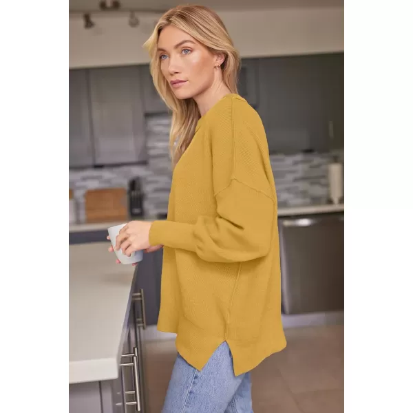 LILLUSORY Women's Crewneck Batwing Long Sleeve Sweaters 2023 Fall Oversized Ribbed Knit Side Slit Pullover Tops