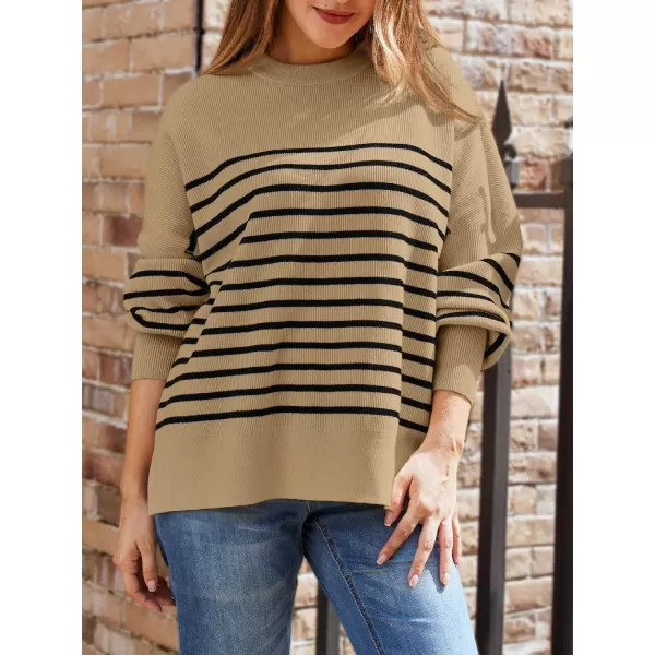 LILLUSORY Women's Crewneck Batwing Long Sleeve Sweaters 2023 Fall Oversized Ribbed Knit Side Slit Pullover Tops