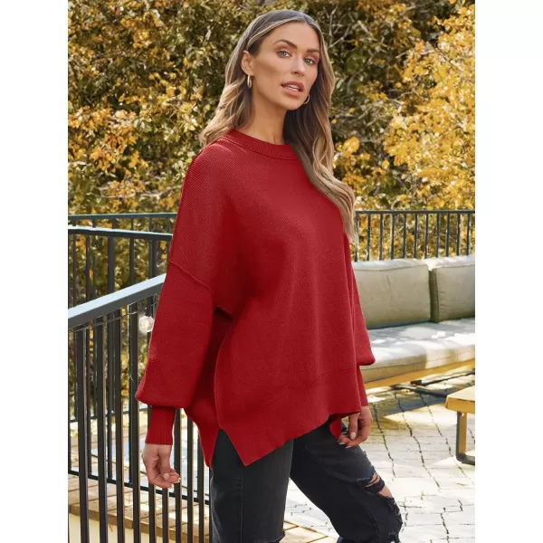 LILLUSORY Women's Crewneck Batwing Long Sleeve Sweaters 2023 Fall Oversized Ribbed Knit Side Slit Pullover Tops