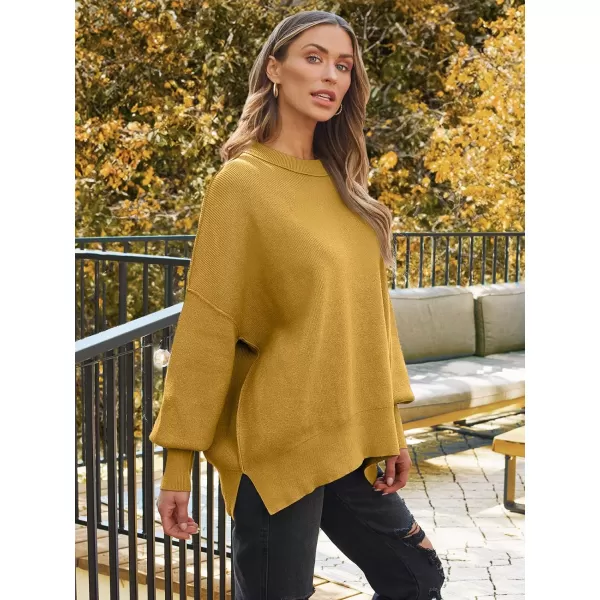 LILLUSORY Women's Crewneck Batwing Long Sleeve Sweaters 2023 Fall Oversized Ribbed Knit Side Slit Pullover Tops