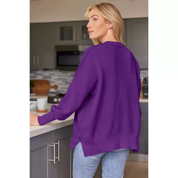 LILLUSORY Women's Crewneck Batwing Long Sleeve Sweaters 2023 Fall Oversized Ribbed Knit Side Slit Pullover Tops