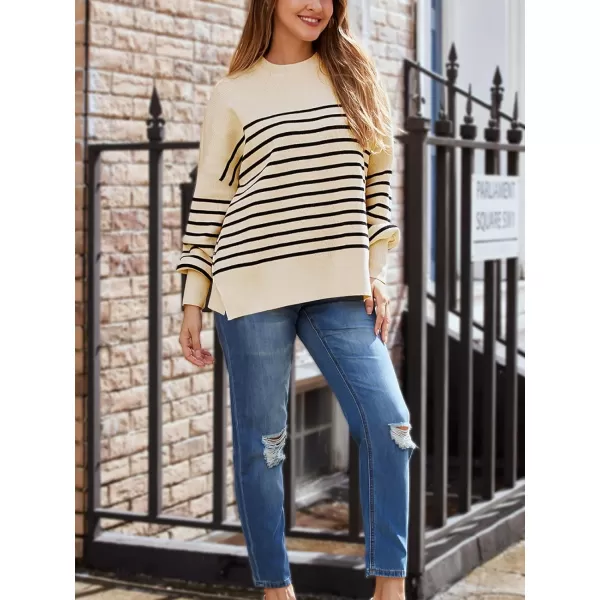 LILLUSORY Women's Crewneck Batwing Long Sleeve Sweaters 2023 Fall Oversized Ribbed Knit Side Slit Pullover Tops
