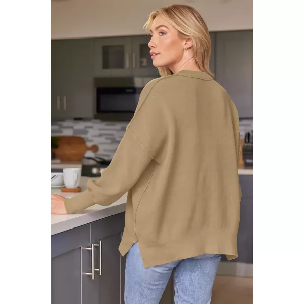 LILLUSORY Women's Crewneck Batwing Long Sleeve Sweaters 2023 Fall Oversized Ribbed Knit Side Slit Pullover Tops