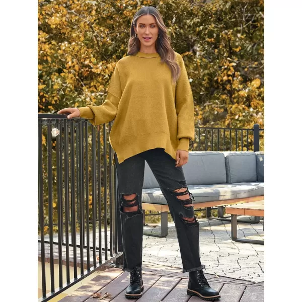 LILLUSORY Women's Crewneck Batwing Long Sleeve Sweaters 2023 Fall Oversized Ribbed Knit Side Slit Pullover Tops
