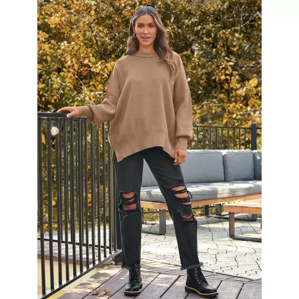 LILLUSORY Women's Crewneck Batwing Long Sleeve Sweaters 2023 Fall Oversized Ribbed Knit Side Slit Pullover Tops
