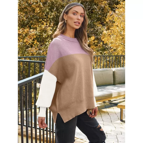 LILLUSORY Women's Crewneck Batwing Long Sleeve Sweaters 2023 Fall Oversized Ribbed Knit Side Slit Pullover Tops