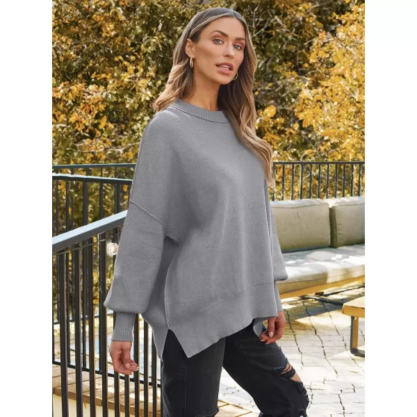 LILLUSORY Women's Crewneck Batwing Long Sleeve Sweaters 2023 Fall Oversized Ribbed Knit Side Slit Pullover Tops