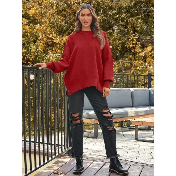 LILLUSORY Women's Crewneck Batwing Long Sleeve Sweaters 2023 Fall Oversized Ribbed Knit Side Slit Pullover Tops