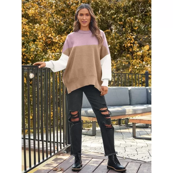 LILLUSORY Women's Crewneck Batwing Long Sleeve Sweaters 2023 Fall Oversized Ribbed Knit Side Slit Pullover Tops