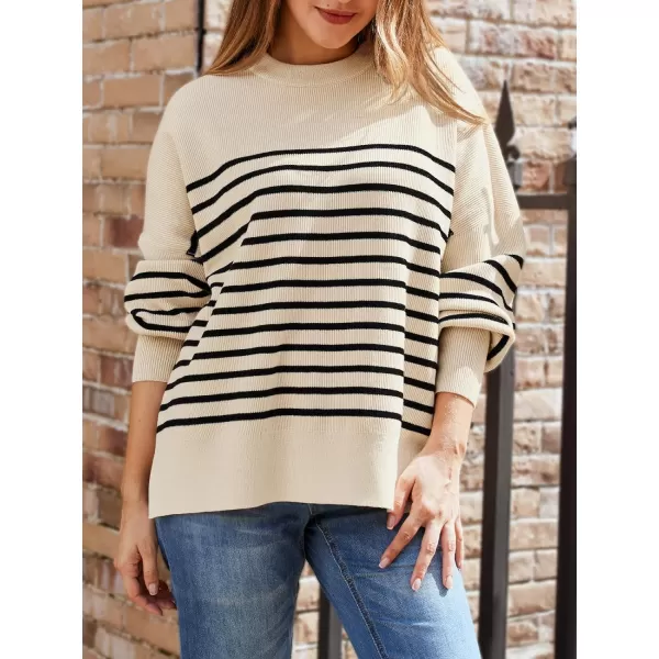 LILLUSORY Women's Crewneck Batwing Long Sleeve Sweaters 2023 Fall Oversized Ribbed Knit Side Slit Pullover Tops