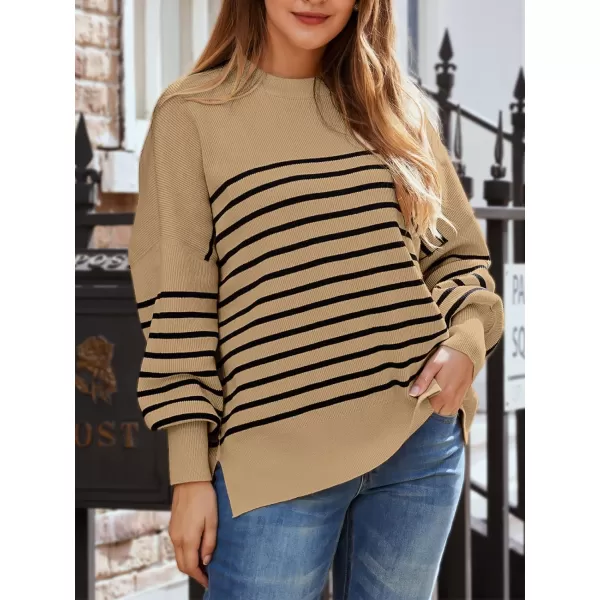 LILLUSORY Women's Crewneck Batwing Long Sleeve Sweaters 2023 Fall Oversized Ribbed Knit Side Slit Pullover Tops