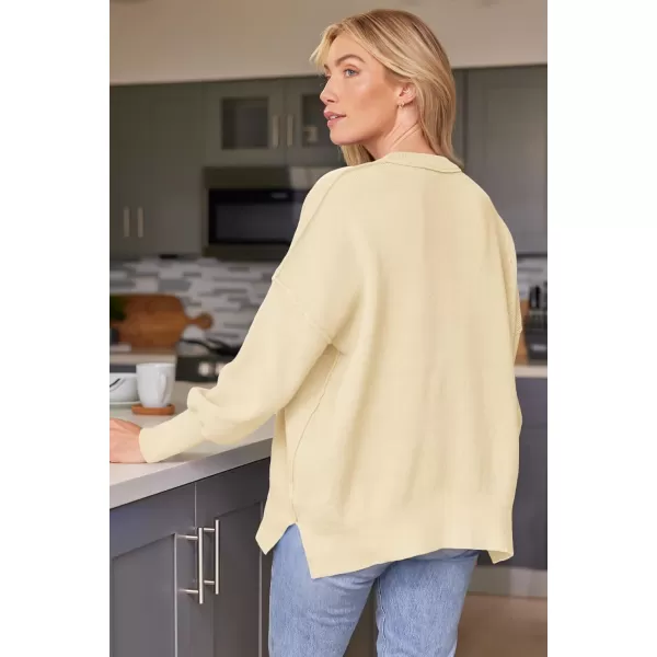 LILLUSORY Women's Crewneck Batwing Long Sleeve Sweaters 2023 Fall Oversized Ribbed Knit Side Slit Pullover Tops