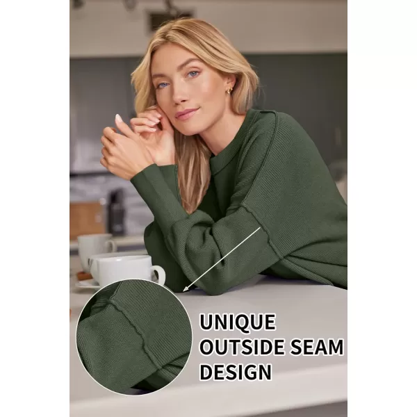 LILLUSORY Women's Crewneck Batwing Long Sleeve Sweaters 2023 Fall Oversized Ribbed Knit Side Slit Pullover Tops
