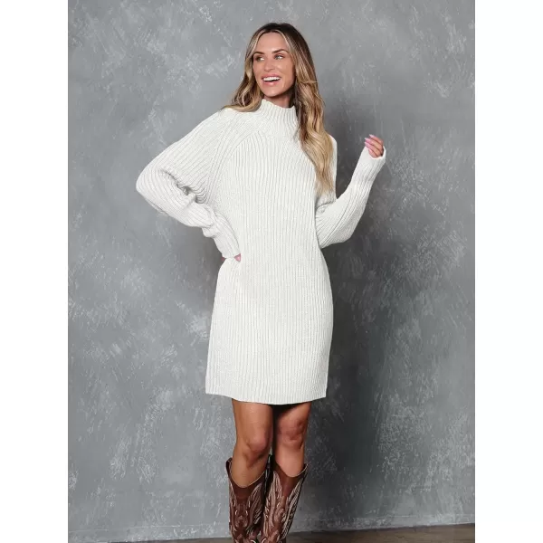 LILLUSORY Women's Mock Neck Sweater Dress Long Lantern Sleeve Oversized 2023 Winter Casual Ribbed Knit Tunic Sweater