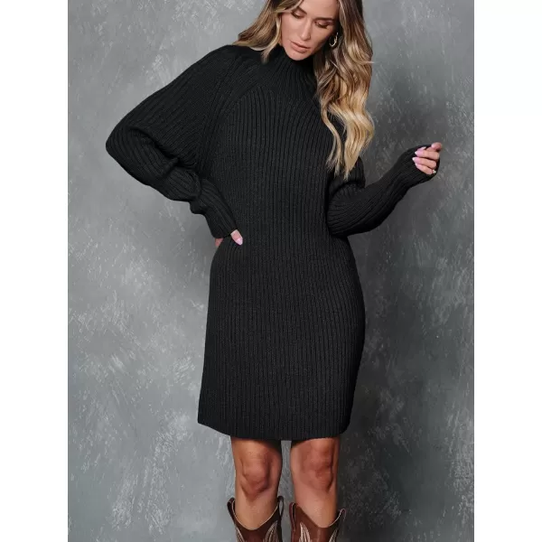 LILLUSORY Women's Mock Neck Sweater Dress Long Lantern Sleeve Oversized 2023 Winter Casual Ribbed Knit Tunic Sweater