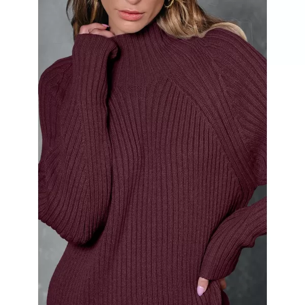 LILLUSORY Women's Mock Neck Sweater Dress Long Lantern Sleeve Oversized 2023 Winter Casual Ribbed Knit Tunic Sweater