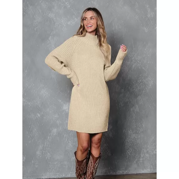 LILLUSORY Women's Mock Neck Sweater Dress Long Lantern Sleeve Oversized 2023 Winter Casual Ribbed Knit Tunic Sweater