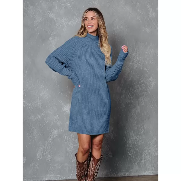 LILLUSORY Women's Mock Neck Sweater Dress Long Lantern Sleeve Oversized 2023 Winter Casual Ribbed Knit Tunic Sweater