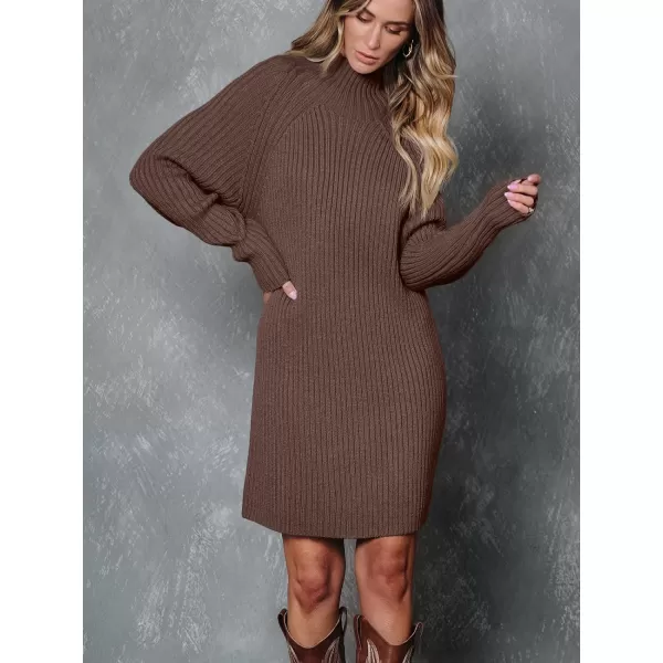 LILLUSORY Women's Mock Neck Sweater Dress Long Lantern Sleeve Oversized 2023 Winter Casual Ribbed Knit Tunic Sweater