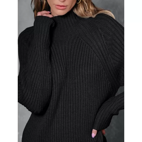 LILLUSORY Women's Mock Neck Sweater Dress Long Lantern Sleeve Oversized 2023 Winter Casual Ribbed Knit Tunic Sweater