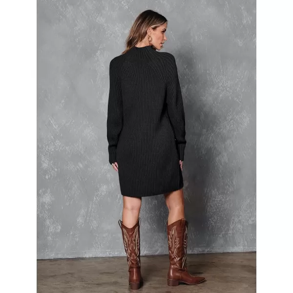LILLUSORY Women's Mock Neck Sweater Dress Long Lantern Sleeve Oversized 2023 Winter Casual Ribbed Knit Tunic Sweater