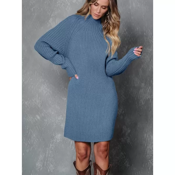 LILLUSORY Women's Mock Neck Sweater Dress Long Lantern Sleeve Oversized 2023 Winter Casual Ribbed Knit Tunic Sweater
