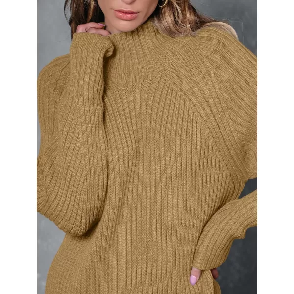 LILLUSORY Women's Mock Neck Sweater Dress Long Lantern Sleeve Oversized 2023 Winter Casual Ribbed Knit Tunic Sweater