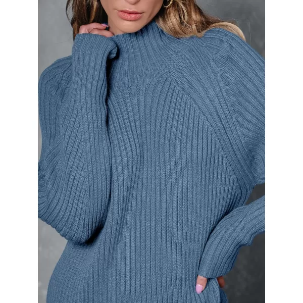 LILLUSORY Women's Mock Neck Sweater Dress Long Lantern Sleeve Oversized 2023 Winter Casual Ribbed Knit Tunic Sweater