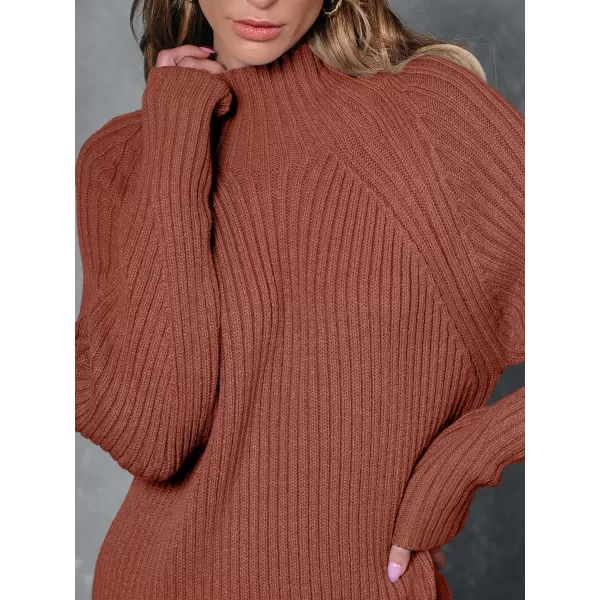 LILLUSORY Women's Mock Neck Sweater Dress Long Lantern Sleeve Oversized 2023 Winter Casual Ribbed Knit Tunic Sweater